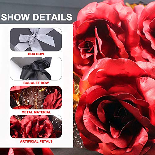 Ramo Flores Rosa Chapada en Oro, 6 Piezas Ramo Rosa Artificiales de Papel Oro con Caja de Regalo, Regalo Ideal para el día de San Valentín, día de la Madre, Aniversario, cumpleaños, Navidad (Rojo)