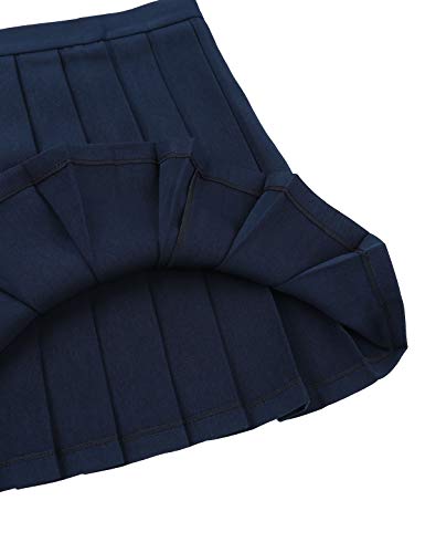 ranrann Falda Plisada para Mujer Falda Escolar Japónes Cuadros/Color Sólido Disfraz de Colegiala Cosplay Falda Corta Escocesa Chica Talla Grande Azul Marino Small