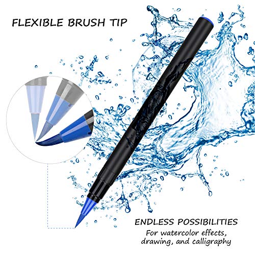 RATEL Rotuladores Acuarelables incluye 36 plumas de pincel de acuarela con punta de pincel de nylon flexible, 2 pluma de pincel de agua