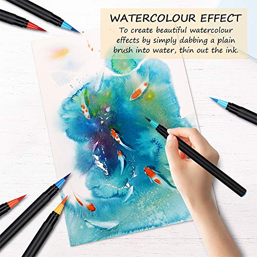 RATEL Rotuladores Acuarelables incluye 36 plumas de pincel de acuarela con punta de pincel de nylon flexible, 2 pluma de pincel de agua
