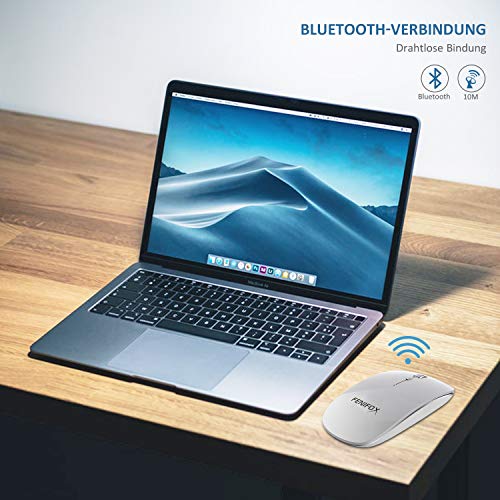 Ratón Inalámbrico,FENIFOX Bluetooth Portátil Mini Mouse Ultrafino Delgado 2400 DPI Silencioso,For PC Computer Mac Windows Notebook Tablet(Plateado y Blanco)