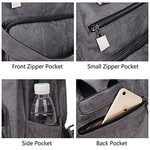 RAVUO Mochila Mujer Cuero,Mini Mochilas cuero o Niñas Mochila de Moda Bolso de Escuela de 3 Maneras de Viaje Gris