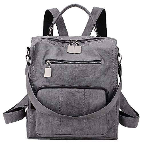 RAVUO Mochila Mujer Cuero,Mini Mochilas cuero o Niñas Mochila de Moda Bolso de Escuela de 3 Maneras de Viaje Gris