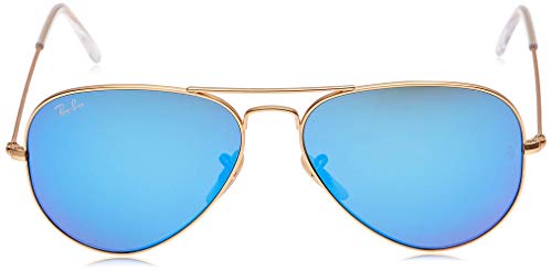 Ray-Ban Aviator Large Metal, Gafas de Sol Unisex Adulto, Dorado (Matte Gold & Cry Green Mirror Multi Blue Lens), 58