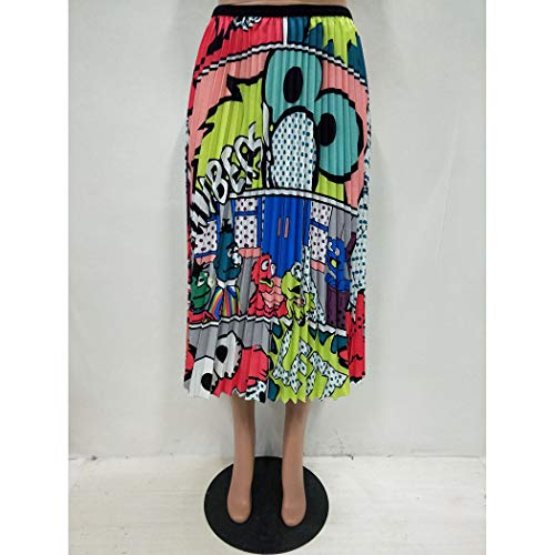 Raylans Falda plisada con estampado de dibujos animados para mujer - Blanco - Large