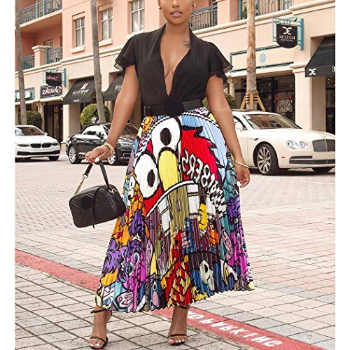 Raylans Falda plisada con estampado de dibujos animados para mujer - Blanco - Large