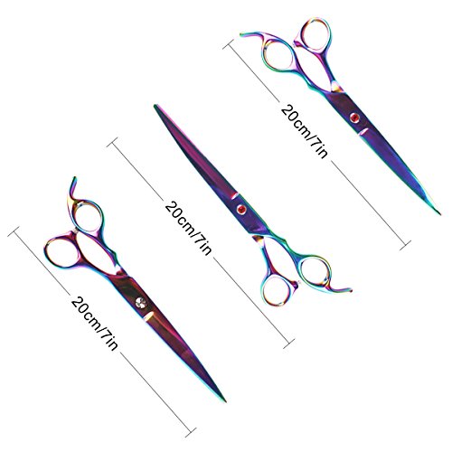 RCruning-EU Tijeras de Perro Set 7inch Stainless Steel Scissor with Combs Trimmer Kits Kit de Peluquería Canina Perros y Gatos for Perros Gatos Mascotas-Colorful