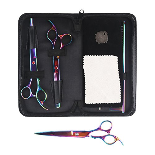 RCruning-EU Tijeras de Perro Set 7inch Stainless Steel Scissor with Combs Trimmer Kits Kit de Peluquería Canina Perros y Gatos for Perros Gatos Mascotas-Colorful