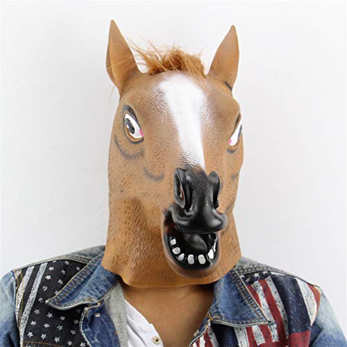 Rcsinway Máscara de Halloween Divertido tocados Cabeza de Caballo de Navidad de Halloween Partido de los apoyos de Fantasmas de Terror máscaras de Animales Caballo Conjuntos (Color : Brown)