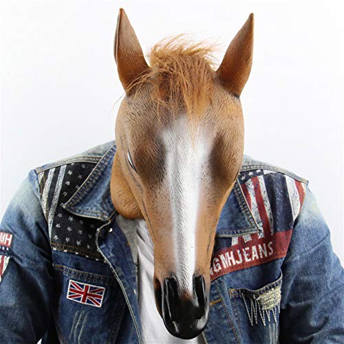 Rcsinway Máscara de Halloween Divertido tocados Cabeza de Caballo de Navidad de Halloween Partido de los apoyos de Fantasmas de Terror máscaras de Animales Caballo Conjuntos (Color : Brown)