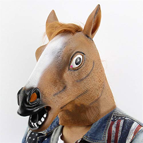Rcsinway Máscara de Halloween Divertido tocados Cabeza de Caballo de Navidad de Halloween Partido de los apoyos de Fantasmas de Terror máscaras de Animales Caballo Conjuntos (Color : Brown)