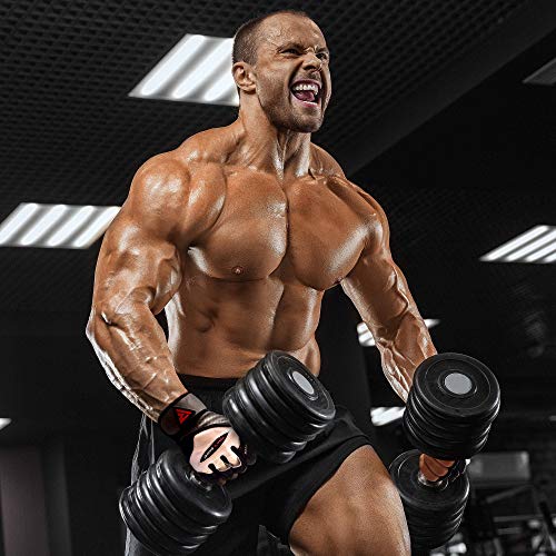 RDX Guantes Gimnasio Cuero con Muñequera Fitness Musculacion Culturismo Gym Levantamiento Pesas Entrenamiento Halterofilia Powerlifting Antideslizante Workout Weightlifting Gloves