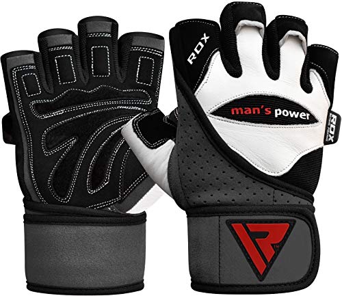 RDX Guantes Gimnasio Cuero con Muñequera Fitness Musculacion Culturismo Gym Levantamiento Pesas Entrenamiento Halterofilia Powerlifting Antideslizante Workout Weightlifting Gloves