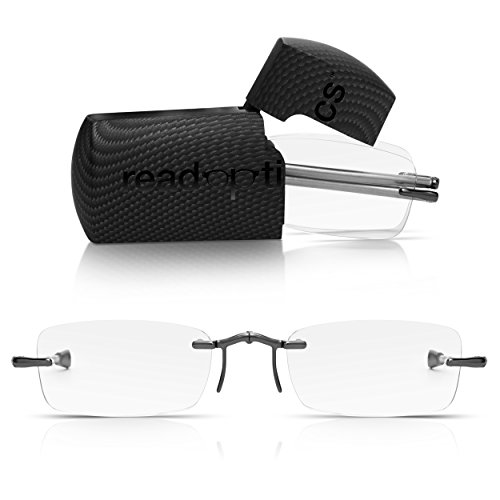 Read Optics Gafas de Lectura Plegables Compactas para Hombre/Mujer. Lentes para Presbicia de Calidad | Sin montura | Varillas Telescópicas. Estuche Rígido de Bolsillo +1.5