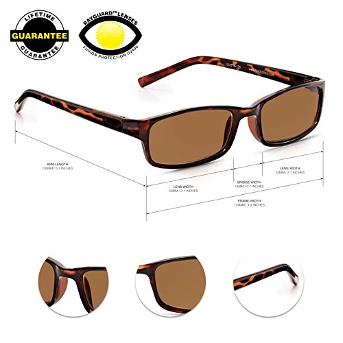 Read Optics Gafas de Sol Graduadas para Lectura +2.00 Hombre/Mujer - Marrones Tortoise de Policarbonato - Lentes Tintadas Rayguard™ 100% Protección UV-400 y Antireflejos - hasta +3.5 Dioptrías