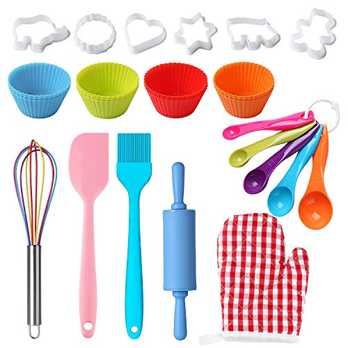 Real Kids Baking Set 32 piezas incluye delantal para niños, sombrero de chef, guante de horno, herramientas reales para hornear, el mejor regalo adecuado para niños y niñas