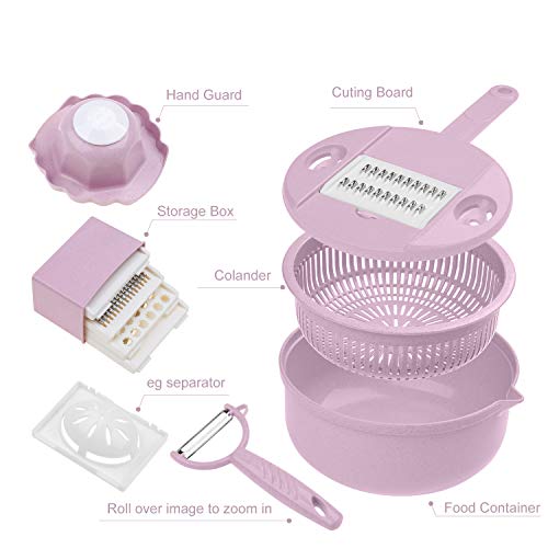 Rebanadora de mandolina vegetal - 10 en 1 vegetal Espiralizador Cortador y trituradora - Cocina Julienne Grater multiusos con protector y separador de clara de huevo -Dados bajos en carbohidratos