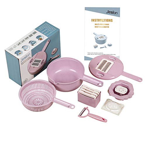 Rebanadora de mandolina vegetal - 10 en 1 vegetal Espiralizador Cortador y trituradora - Cocina Julienne Grater multiusos con protector y separador de clara de huevo -Dados bajos en carbohidratos