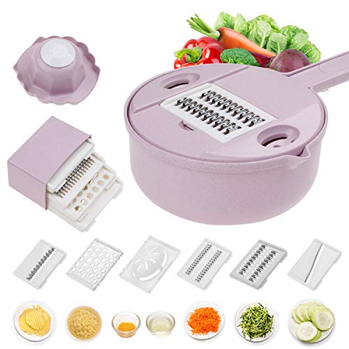 Rebanadora de mandolina vegetal - 10 en 1 vegetal Espiralizador Cortador y trituradora - Cocina Julienne Grater multiusos con protector y separador de clara de huevo -Dados bajos en carbohidratos