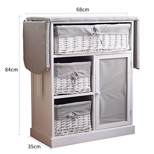 Rebecca Mobili Mueble para Coser, Tabla de Planchar, Ahorra Espacio, Estilo Shabby, Gris Blanco, lavaderos Cocina- Medidas: 84 x 137 x 35 cm (AxANxF) - Art. RE6066