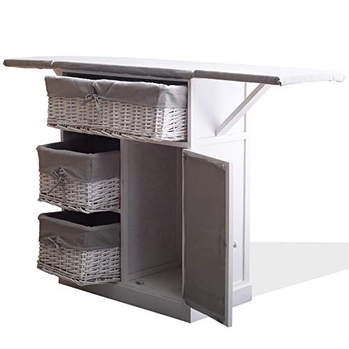Rebecca Mobili Mueble para Coser, Tabla de Planchar, Ahorra Espacio, Estilo Shabby, Gris Blanco, lavaderos Cocina- Medidas: 84 x 137 x 35 cm (AxANxF) - Art. RE6066