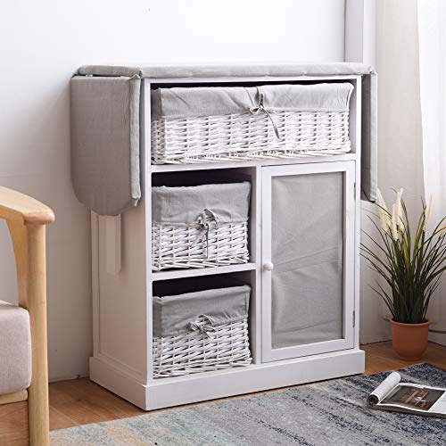 Rebecca Mobili Mueble para Coser, Tabla de Planchar, Ahorra Espacio, Estilo Shabby, Gris Blanco, lavaderos Cocina- Medidas: 84 x 137 x 35 cm (AxANxF) - Art. RE6066