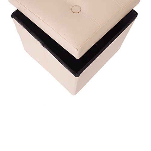 Rebecca Mobili Puf contenedor Beige, taburte cúbico Moderno, reposapiés para Oficina, Muebles para el hogar - Medidas: 30 x 30 x 30 cm (AxANxF) - Art. RE4636