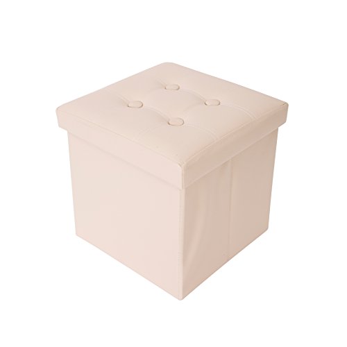 Rebecca Mobili Puf contenedor Beige, taburte cúbico Moderno, reposapiés para Oficina, Muebles para el hogar - Medidas: 30 x 30 x 30 cm (AxANxF) - Art. RE4636