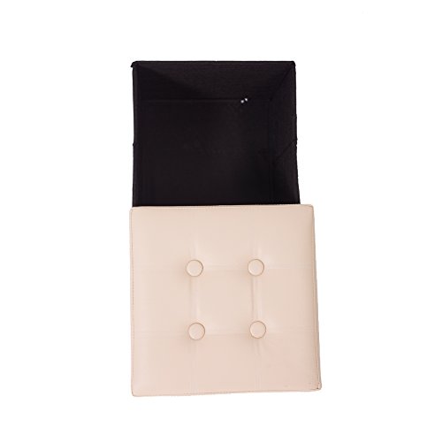 Rebecca Mobili Puf contenedor Beige, taburte cúbico Moderno, reposapiés para Oficina, Muebles para el hogar - Medidas: 30 x 30 x 30 cm (AxANxF) - Art. RE4636