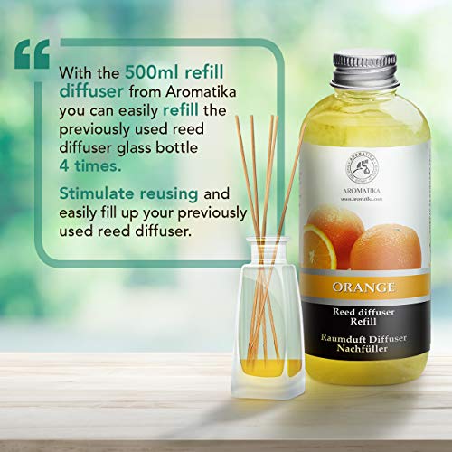 Recambio de Difusor de Caña Naranja 500ml - Difusor de Fragancia de Habitación - Mejor para Aromaterapia - Spa - Hogar - Cocina - Baño - Oficina - Fintess - Club - Restaurante - Boutique
