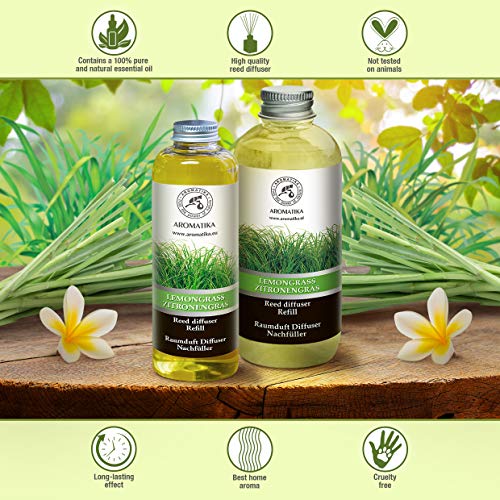 Recambio Difusor Lemongrass 200ml - Aceite 100% Puro y Natural Limoncillo - Fragancias de Duraderas - 0% Alcohol - Mejor para Aromas Naturales - Ambientador de Ambiente - Difusor de Varillas