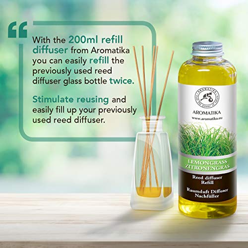 Recambio Difusor Lemongrass 200ml - Aceite 100% Puro y Natural Limoncillo - Fragancias de Duraderas - 0% Alcohol - Mejor para Aromas Naturales - Ambientador de Ambiente - Difusor de Varillas