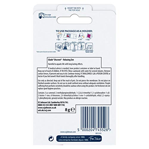 Recambio para ambientador Glade Discreet, eliminador de olores enchufable para el hogar, relajante Zen, paquete de 8