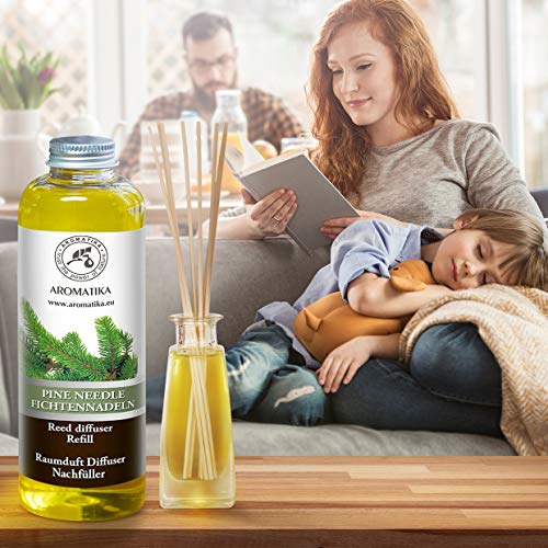 Recarga del Difusor de Caña de Agujas de Pino 200ml - 100% Puro y Natural - 0% Alcohol - Set de Fragancia Ambiental para Aromatizar el Aire Interno para Cuartos - Baños - Hogares - Restaurantes