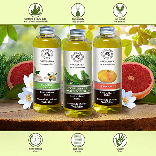 Recarga del Difusor de Caña de Agujas de Pino 200ml - 100% Puro y Natural - 0% Alcohol - Set de Fragancia Ambiental para Aromatizar el Aire Interno para Cuartos - Baños - Hogares - Restaurantes