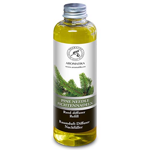 Recarga del Difusor de Caña de Agujas de Pino 200ml - 100% Puro y Natural - 0% Alcohol - Set de Fragancia Ambiental para Aromatizar el Aire Interno para Cuartos - Baños - Hogares - Restaurantes