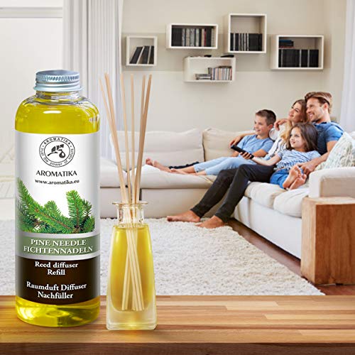 Recarga del Difusor de Caña de Agujas de Pino 200ml - 100% Puro y Natural - 0% Alcohol - Set de Fragancia Ambiental para Aromatizar el Aire Interno para Cuartos - Baños - Hogares - Restaurantes