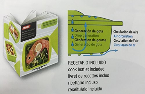Recipiente silicona para cocinar papillote, Recetario de obsequio – color verde, rectangular – tamaño familiar – para horno y microondas – capacidad de 2,5 litro - Garantía Ibili
