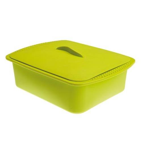 Recipiente silicona para cocinar papillote, Recetario de obsequio – color verde, rectangular – tamaño familiar – para horno y microondas – capacidad de 2,5 litro - Garantía Ibili