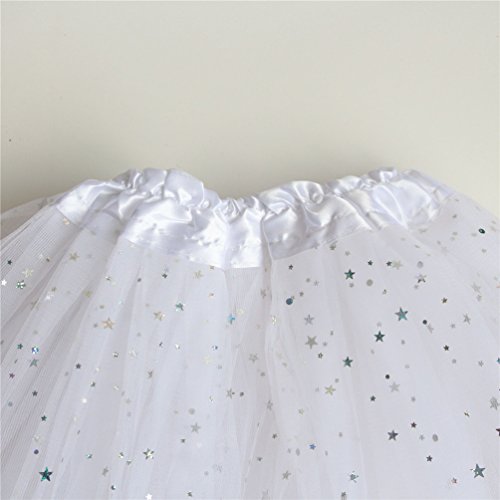 Reciy Sparkle - Falda de tul para niña, tutú de capas, diseño de princesa, para bailar ballet, talla 2-8 años Blanco Talla única