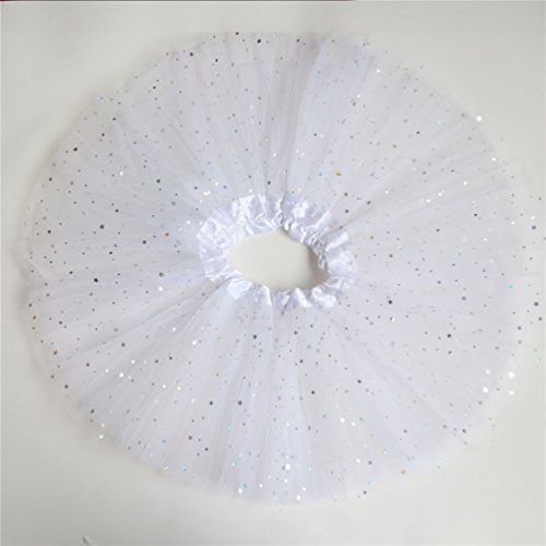 Reciy Sparkle - Falda de tul para niña, tutú de capas, diseño de princesa, para bailar ballet, talla 2-8 años Blanco Talla única