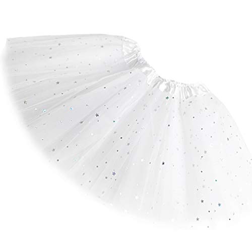 Reciy Sparkle - Falda de tul para niña, tutú de capas, diseño de princesa, para bailar ballet, talla 2-8 años Blanco Talla única