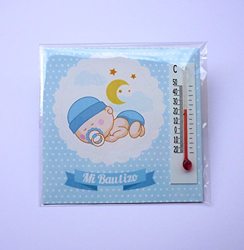 Recuerdos y Regalos de Bautizo y Baby Shower Niño Para Invitados - Imanes con termómetro como Detalle de Bautizo - Bonitos y Originales - Pack 20 unidades - ¡Vuestros Amigos y Familiares Alucinarán!
