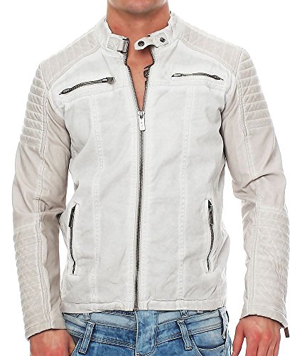 Red Bridge Chaqueta de combinación de Cuero y Jeans Biker para Hombres Beige
