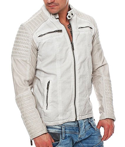 Red Bridge Chaqueta de combinación de Cuero y Jeans Biker para Hombres Beige