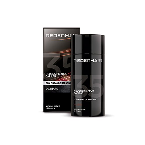 REDENHAIR | Redensificador Capilar | Fibras Capilares | Microfibras Capilares de Queratina | No destiñe | Resistente a Lluvia, Viento y Sudor | Solución Alopecia | Cabello Negro | 23 gr.