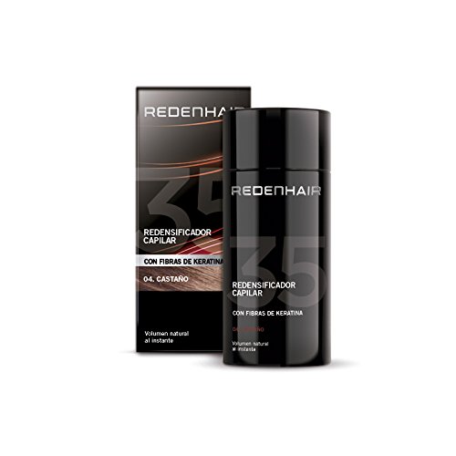 REDENHAIR | Redensificador Capilar | Fibras Capilares | Microfibras Capilares de Queratina | No destiñe | Resistente a Lluvia, Viento y Sudor | Solución Alopecia | Cabello Castaño | 23 gr.
