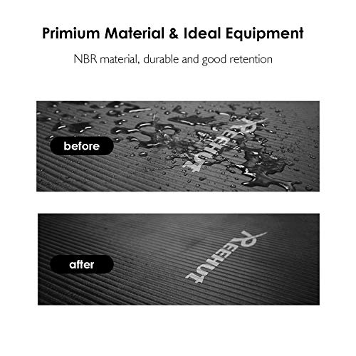 REEHUT Colchoneta de Yoga de NBR de Alta Densidad y Extra Gruesa de 12mm Diseñada para Pilates, Fitness y Entrenamiento - con Correa de Hombro 180cm x 61cm（Negro）