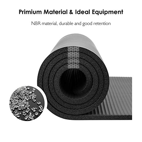 REEHUT Colchoneta de Yoga de NBR de Alta Densidad y Extra Gruesa de 12mm Diseñada para Pilates, Fitness y Entrenamiento - con Correa de Hombro 180cm x 61cm（Rosa）