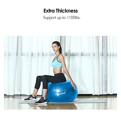 REEHUT Pelota de Ejercicio Anti-Burst para Yoga, Equilibrio, Fitness, Entrenamiento, incluidos Bomba y Manual de Usuario - Azul 65cm